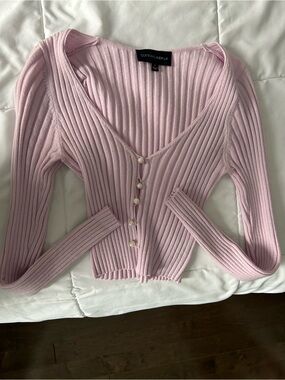 Cotton Candy LA Ribbed Button-Front Lilac Pink Knit Top